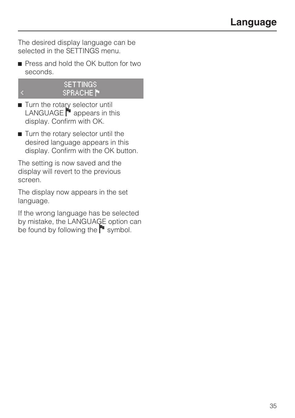 Language 35, Language | Miele FREESTANDING COFFEE MACHINE CM 5000 User Manual | Page 35 / 76