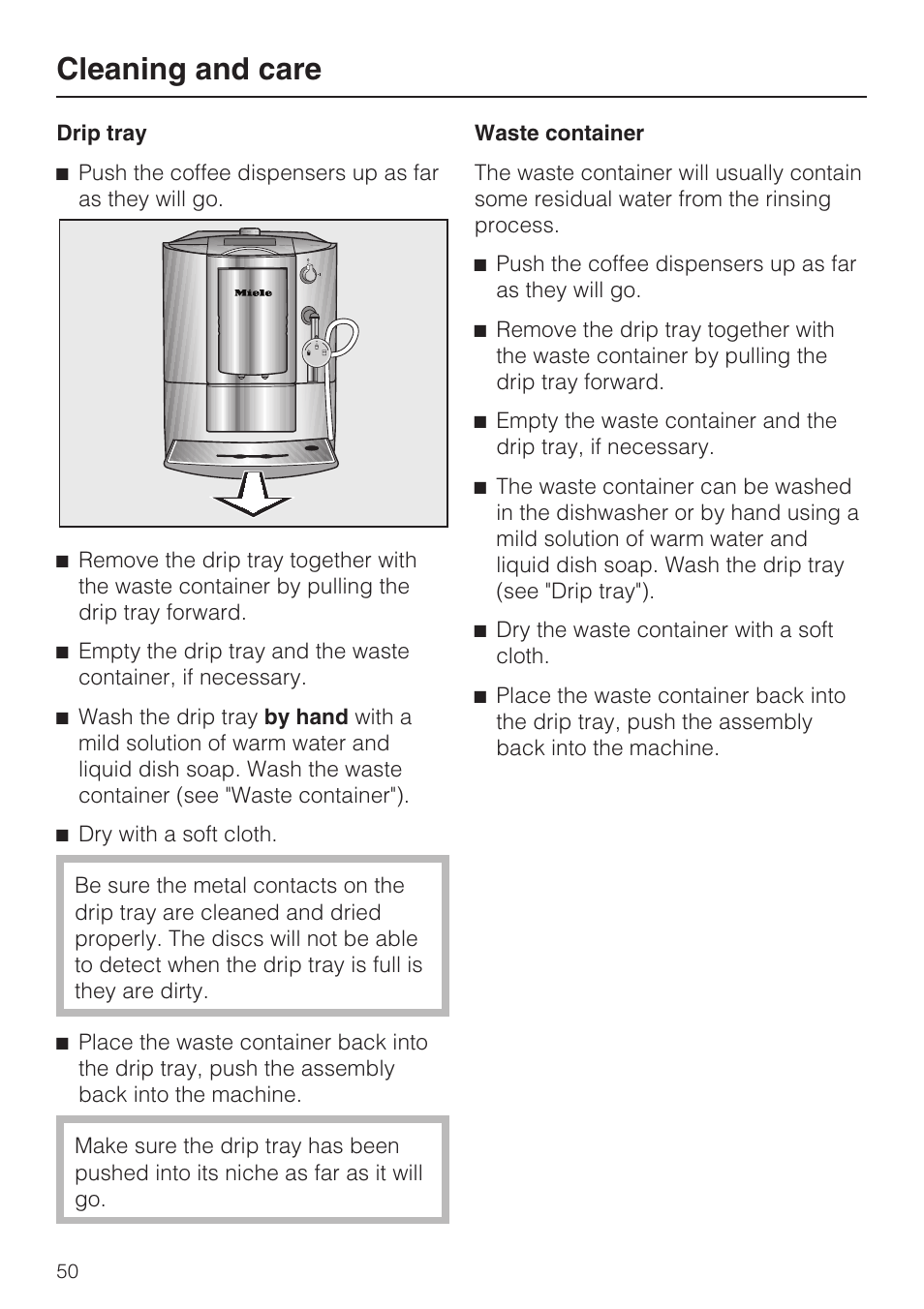 Cleaning and care | Miele FREESTANDING COFFEE MACHINE CM 5000 User Manual | Page 50 / 76