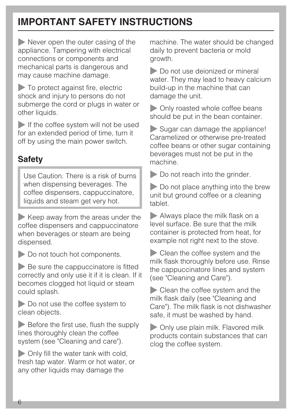 Important safety instructions | Miele FREESTANDING COFFEE MACHINE CM 5000 User Manual | Page 6 / 76