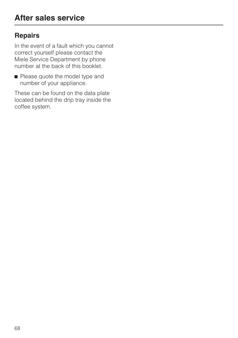 After sales service 68, After sales service | Miele FREESTANDING COFFEE MACHINE CM 5000 User Manual | Page 68 / 76