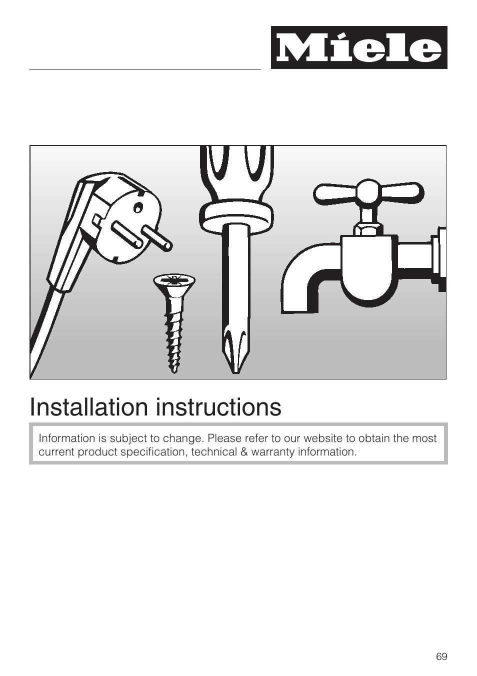 Installation instructions 69, Installation instructions | Miele FREESTANDING COFFEE MACHINE CM 5000 User Manual | Page 69 / 76