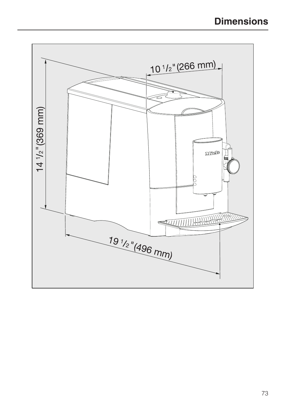 Dimensions 73, Dimensions | Miele FREESTANDING COFFEE MACHINE CM 5000 User Manual | Page 73 / 76