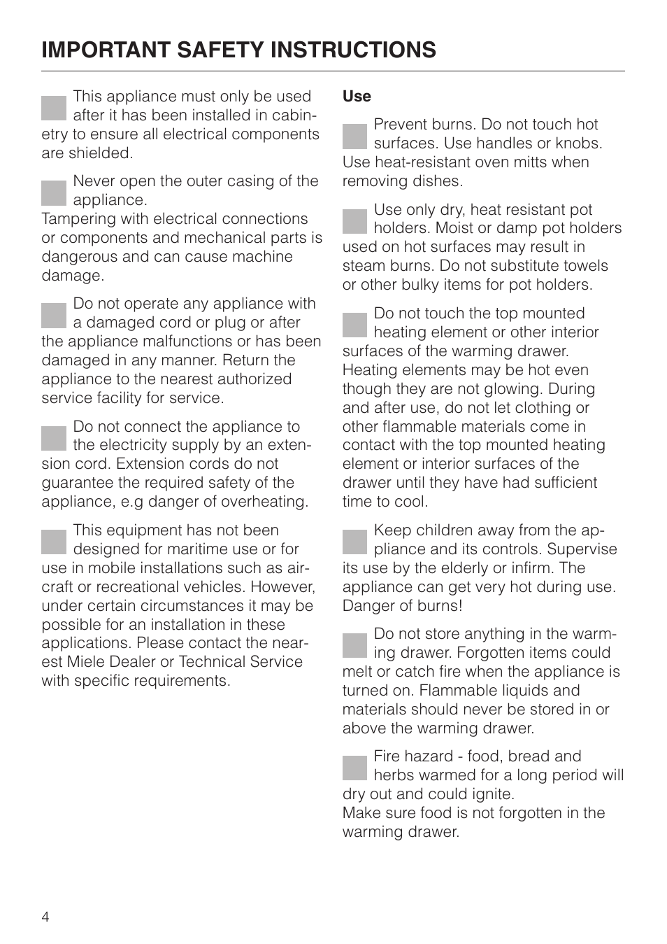 Important safety instructions | Miele ESW700-25 User Manual | Page 4 / 32