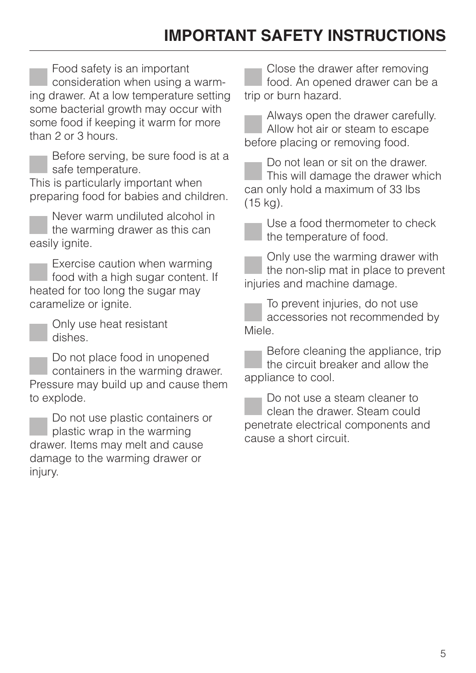 Important safety instructions | Miele ESW700-25 User Manual | Page 5 / 32