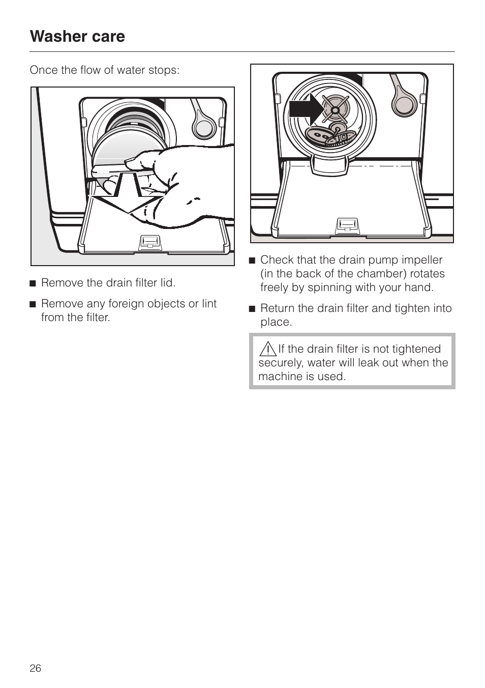 Washer care | Miele SOFTTRONIC W 1215 User Manual | Page 26 / 56