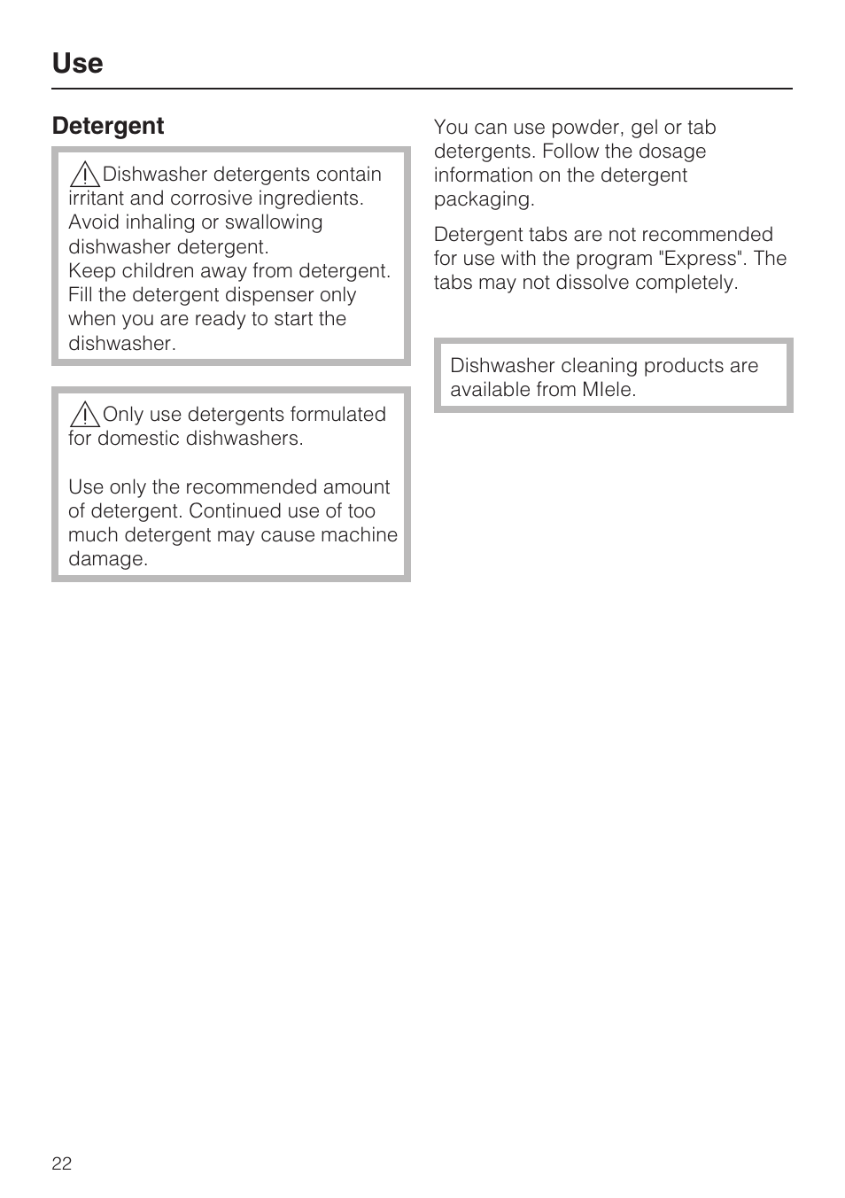 Use 22 | Miele G2182 User Manual | Page 22 / 56