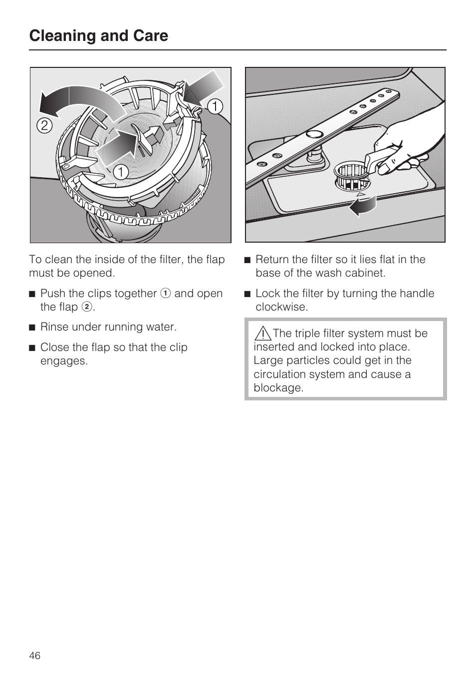 Cleaning and care | Miele G2182 User Manual | Page 46 / 56