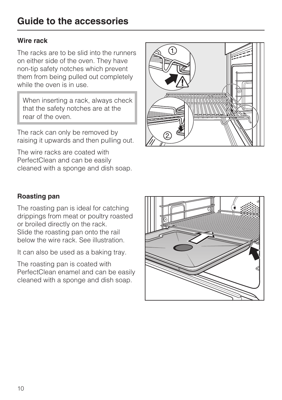Guide to the accessories 10, Wire rack 10, Roasting pan 10 | Guide to the accessories | Miele H4890B2 User Manual | Page 10 / 76
