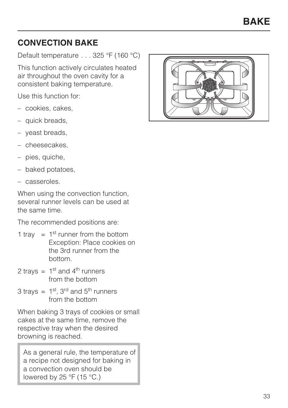 Bake, Convection bake | Miele H4890B2 User Manual | Page 33 / 76