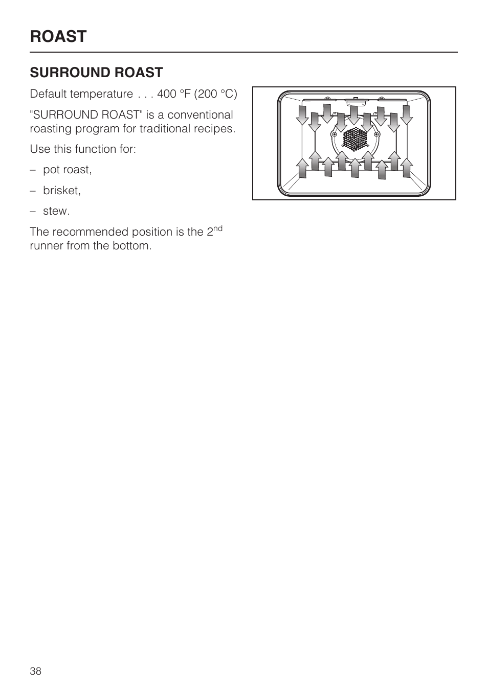 Roast, Surround roast | Miele H4890B2 User Manual | Page 38 / 76