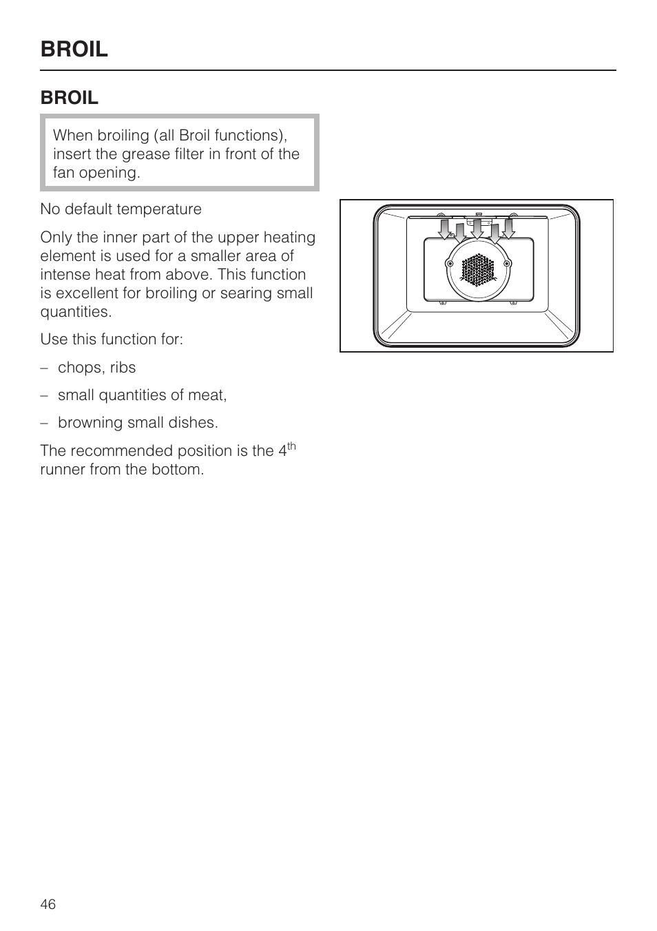 Broil 46, Broil | Miele H4890B2 User Manual | Page 46 / 76