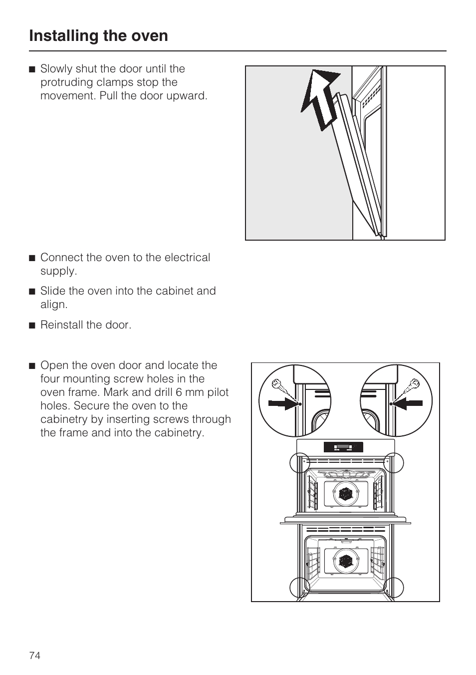 Installing the oven | Miele H4890B2 User Manual | Page 74 / 76