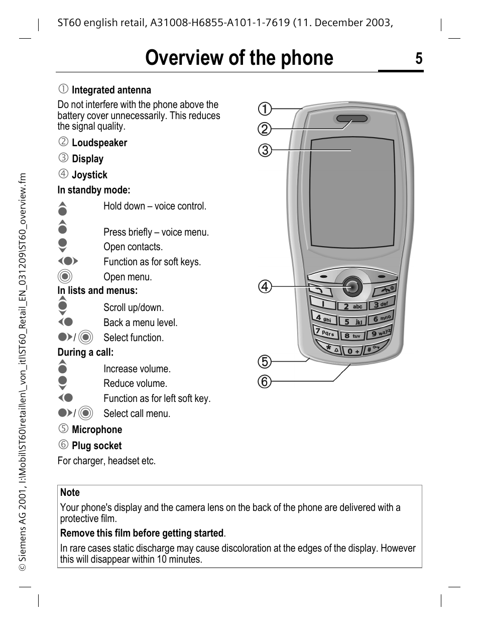 Overview of the phone | Siemens ST60 User Manual | Page 5 / 89