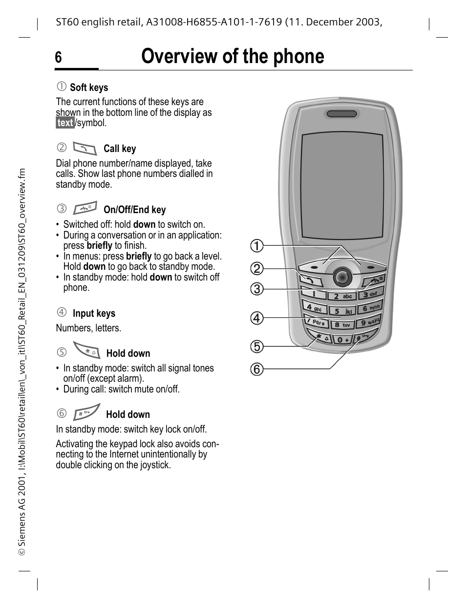 Overview of the phone | Siemens ST60 User Manual | Page 6 / 89