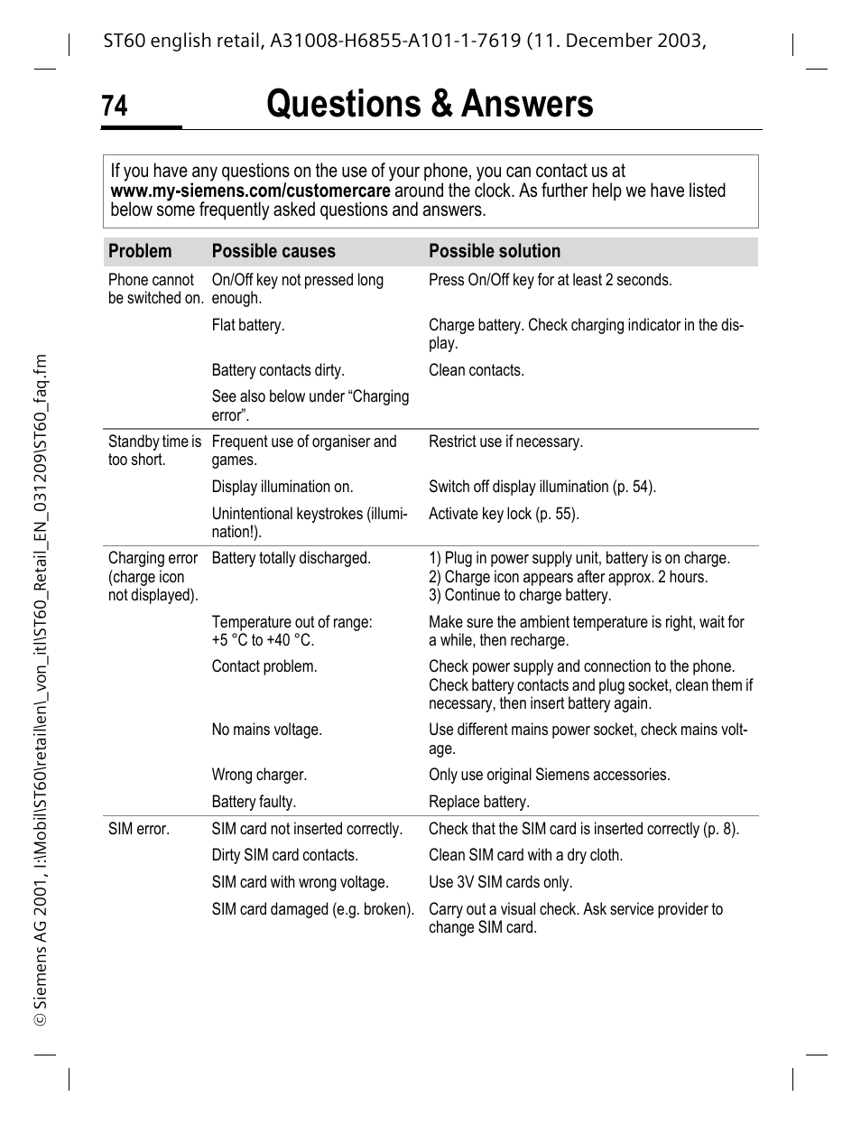 Questions & answers | Siemens ST60 User Manual | Page 74 / 89