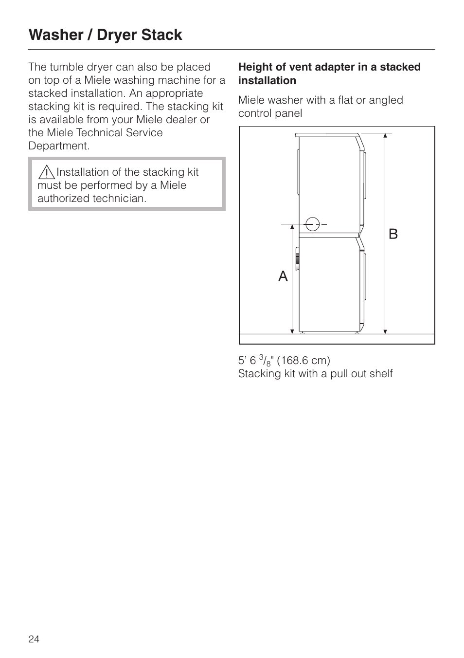 Washer / dryer stack 24, Washer / dryer stack | Miele T 1413 T 1415 User Manual | Page 28 / 40