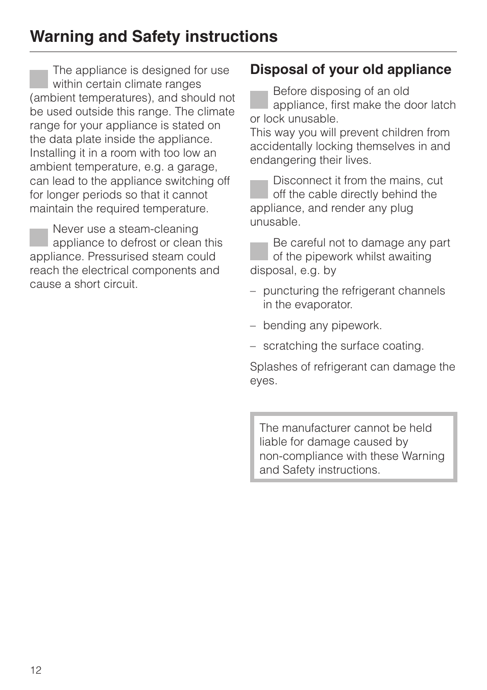 Warning and safety instructions, Disposal of your old appliance | Miele KF 9757 iD User Manual | Page 12 / 64