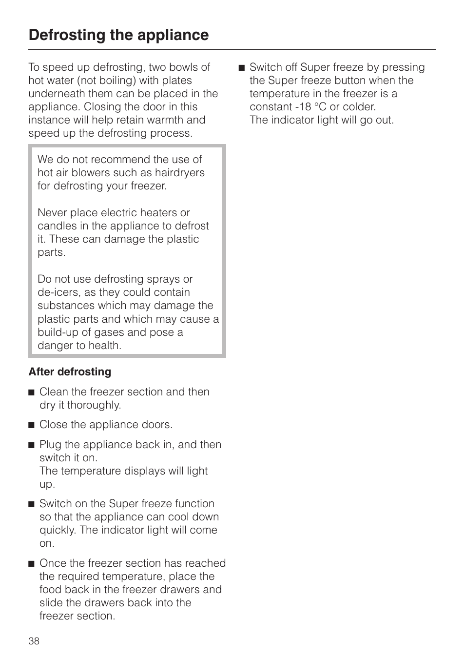 Defrosting the appliance | Miele KF 9757 iD User Manual | Page 38 / 64