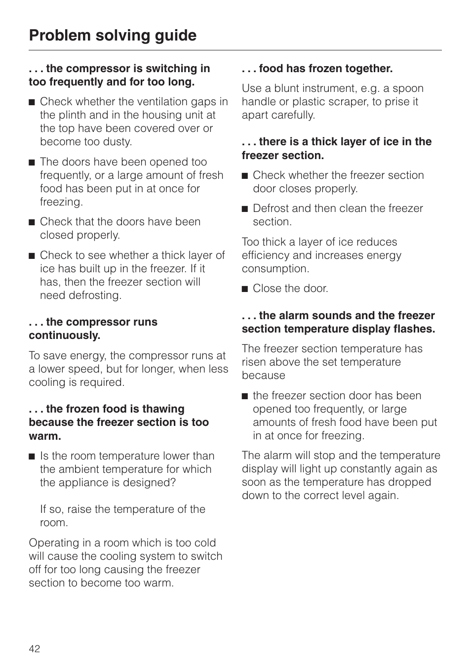 Problem solving guide | Miele KF 9757 iD User Manual | Page 42 / 64