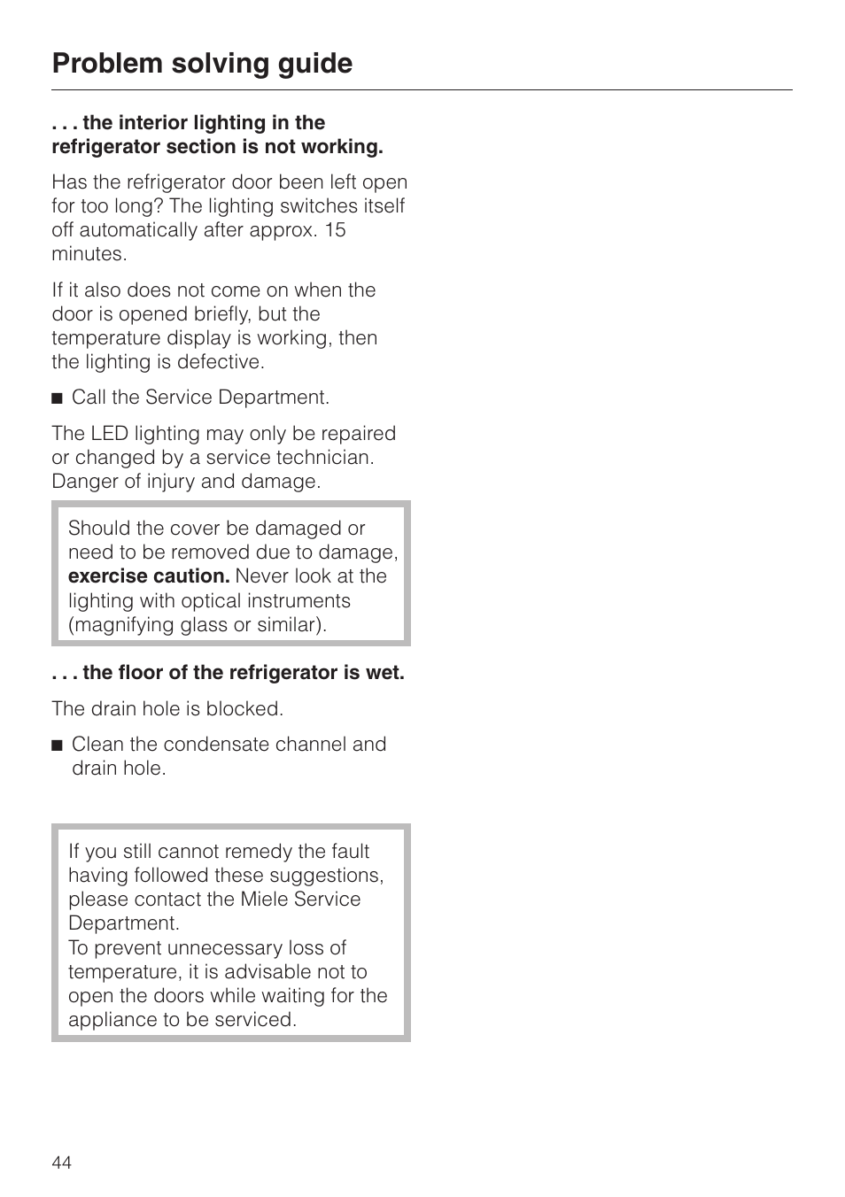 Problem solving guide | Miele KF 9757 iD User Manual | Page 44 / 64