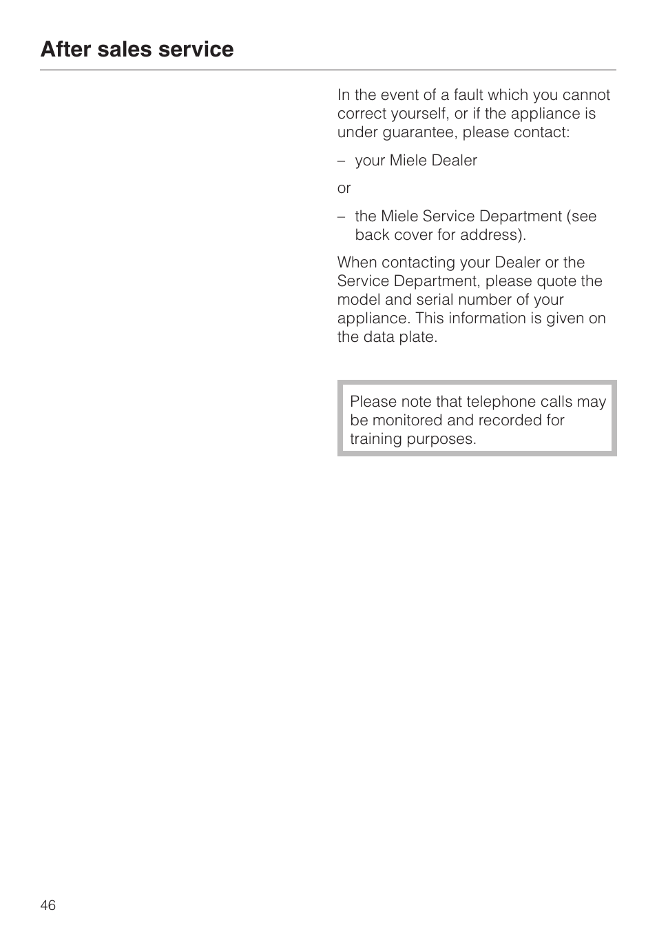 After sales service 46, After sales service | Miele KF 9757 iD User Manual | Page 46 / 64