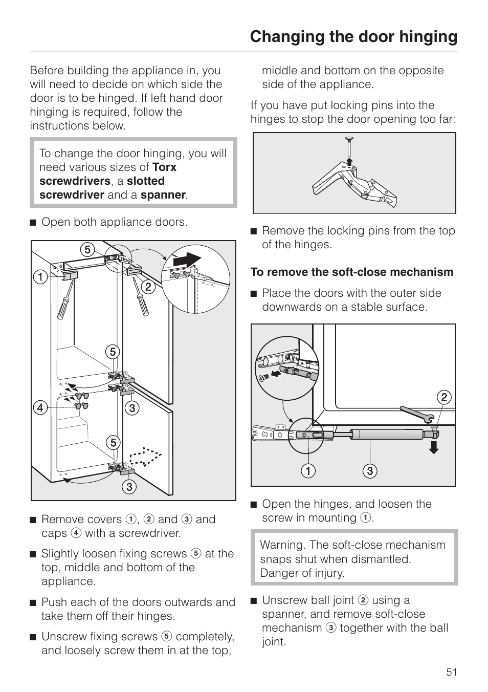 Changing the door hinging 51, Changing the door hinging | Miele KF 9757 iD User Manual | Page 51 / 64