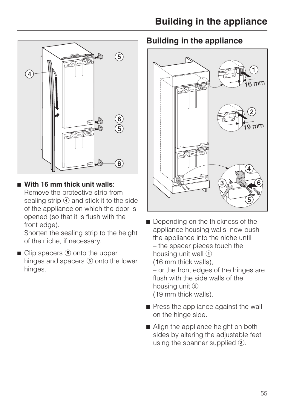 Building in the appliance | Miele KF 9757 iD User Manual | Page 55 / 64