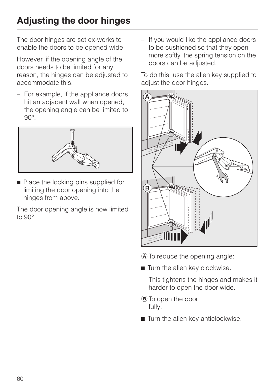 Adjusting the door hinges 60, Adjusting the door hinges | Miele KF 9757 iD User Manual | Page 60 / 64