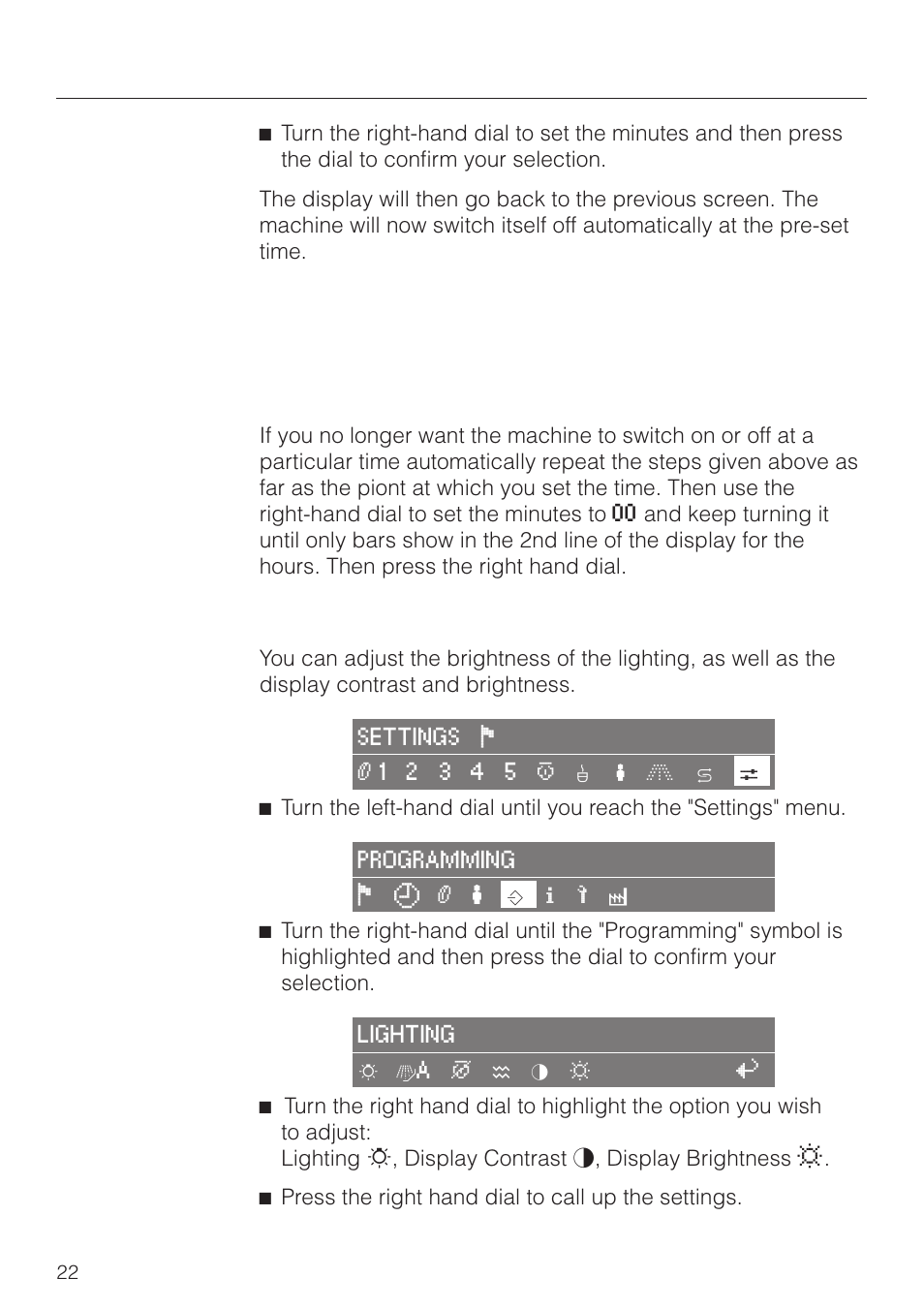 Settings: customising your machine, Deleting a set switching on or switching off time | Miele CVA 2660 User Manual | Page 22 / 88