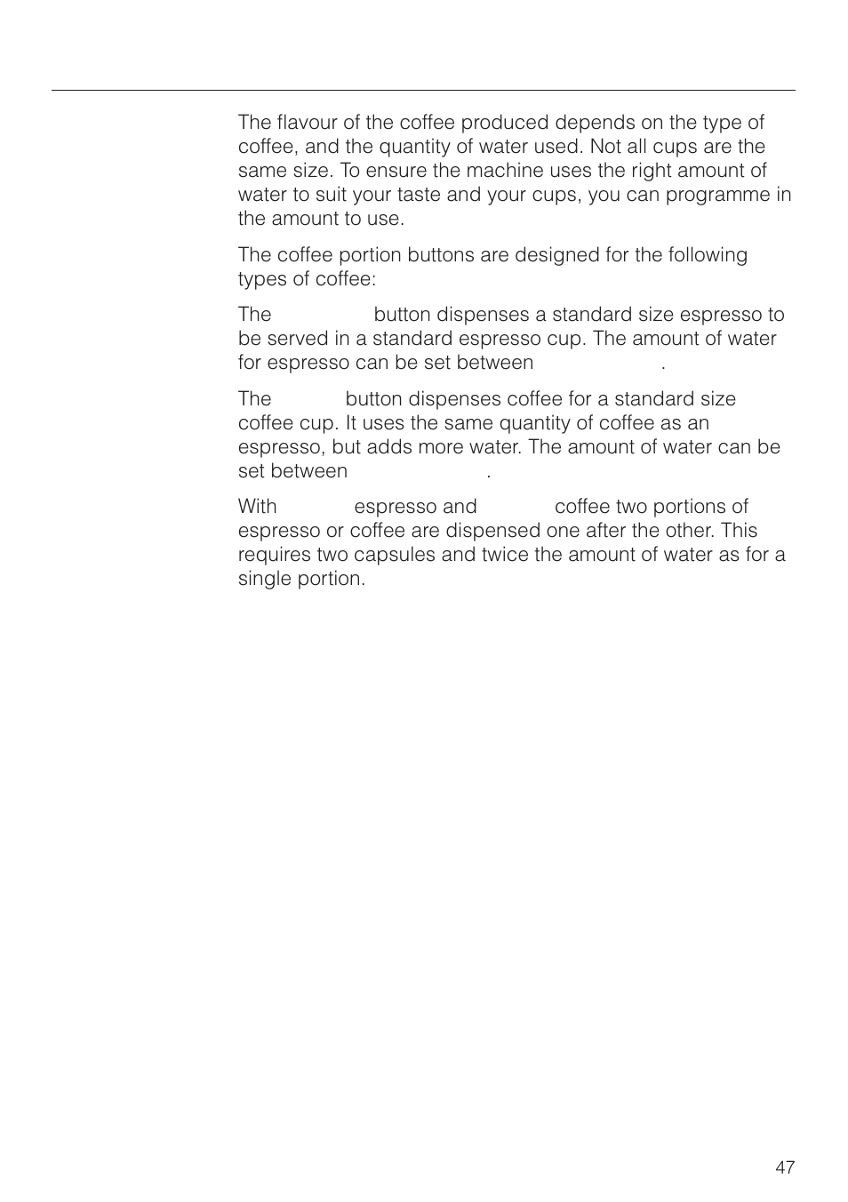 Setting the portion sizes 47, Setting the portion sizes | Miele CVA 2660 User Manual | Page 47 / 88