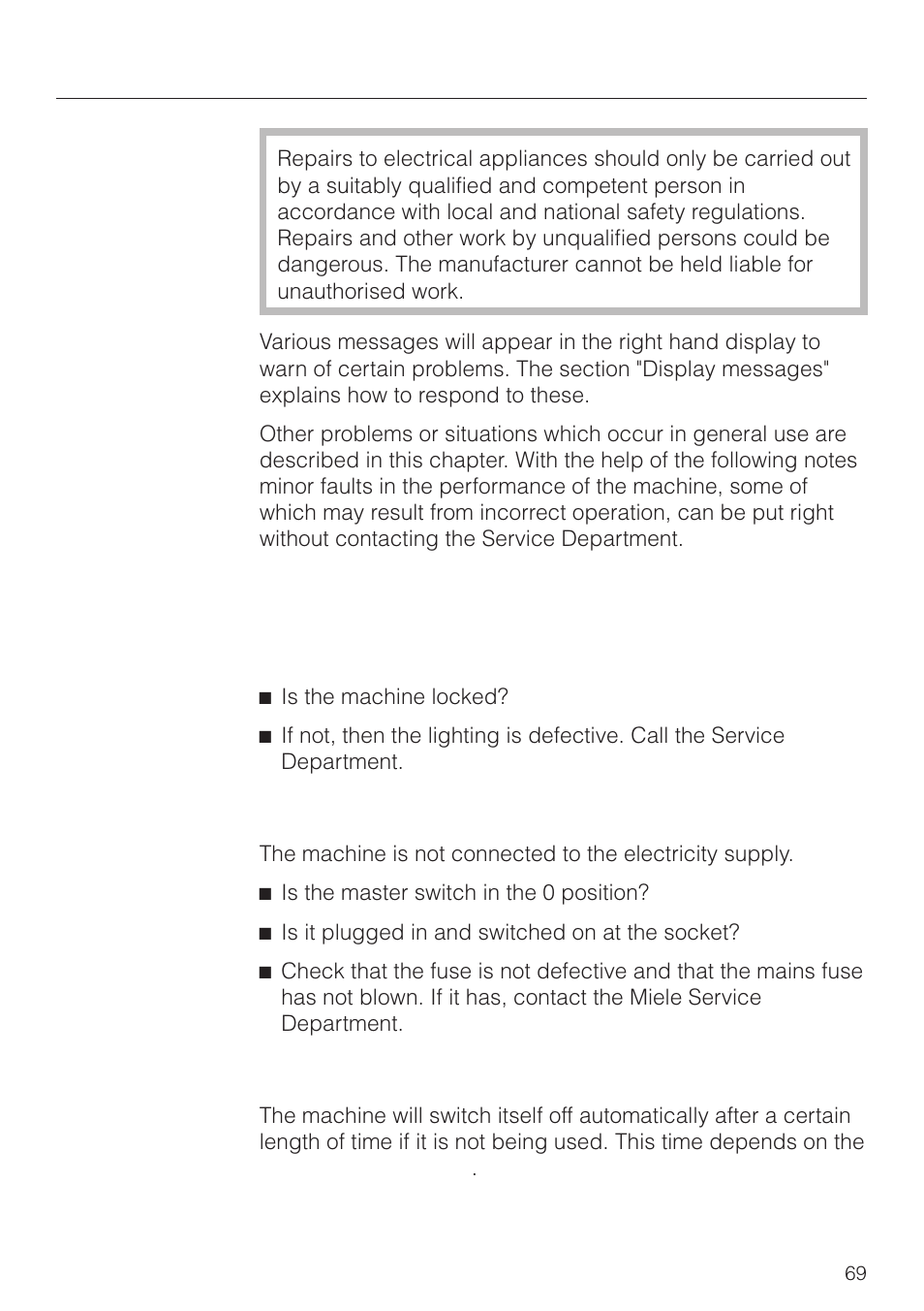 Problem solving guide 69, Problem solving guide | Miele CVA 2660 User Manual | Page 69 / 88