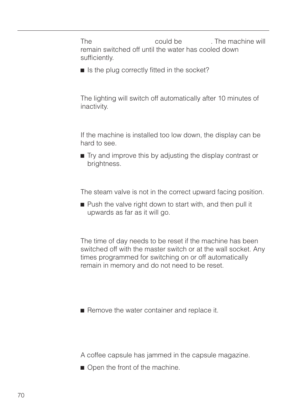 Problem solving guide | Miele CVA 2660 User Manual | Page 70 / 88