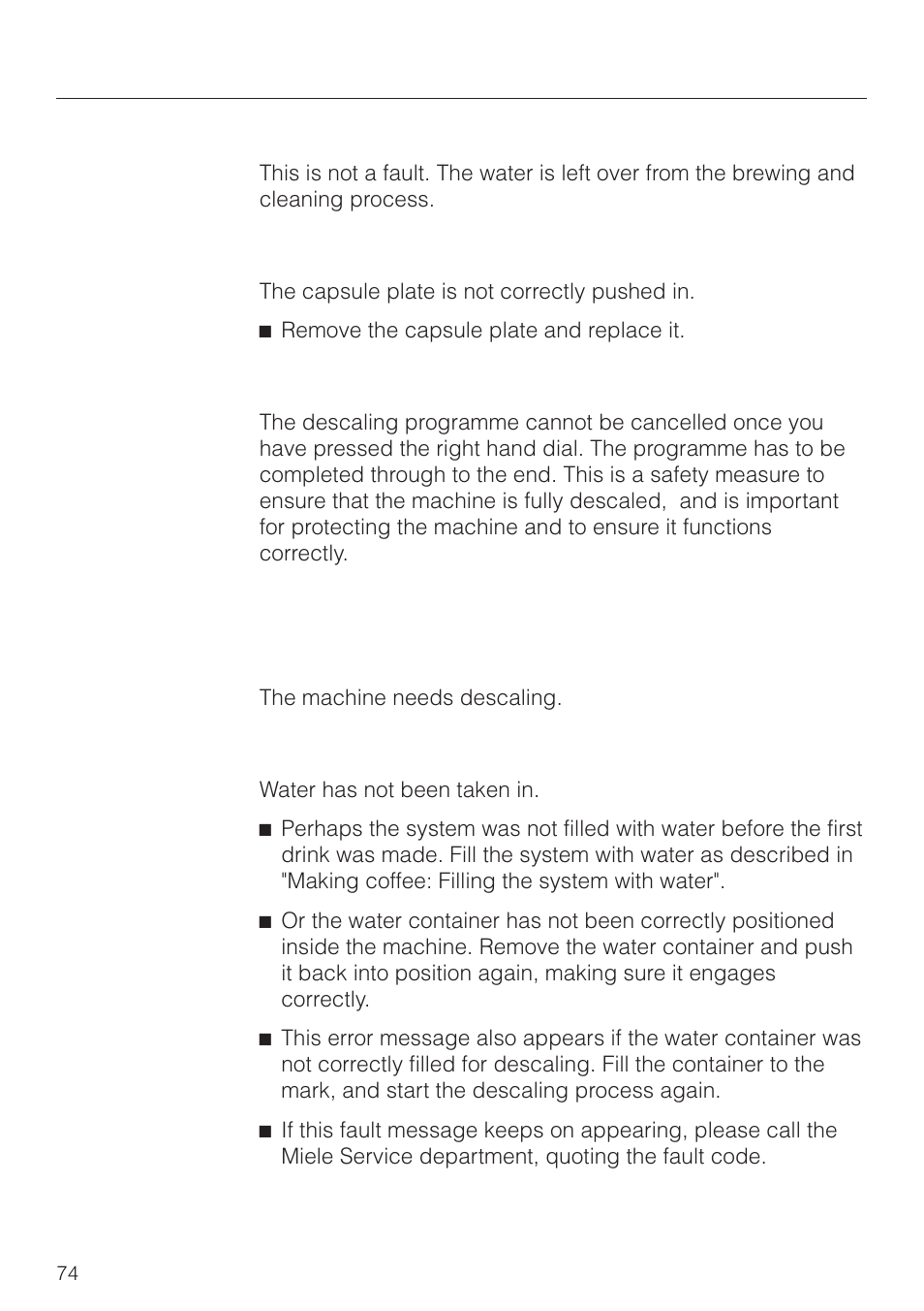 Problem solving guide | Miele CVA 2660 User Manual | Page 74 / 88