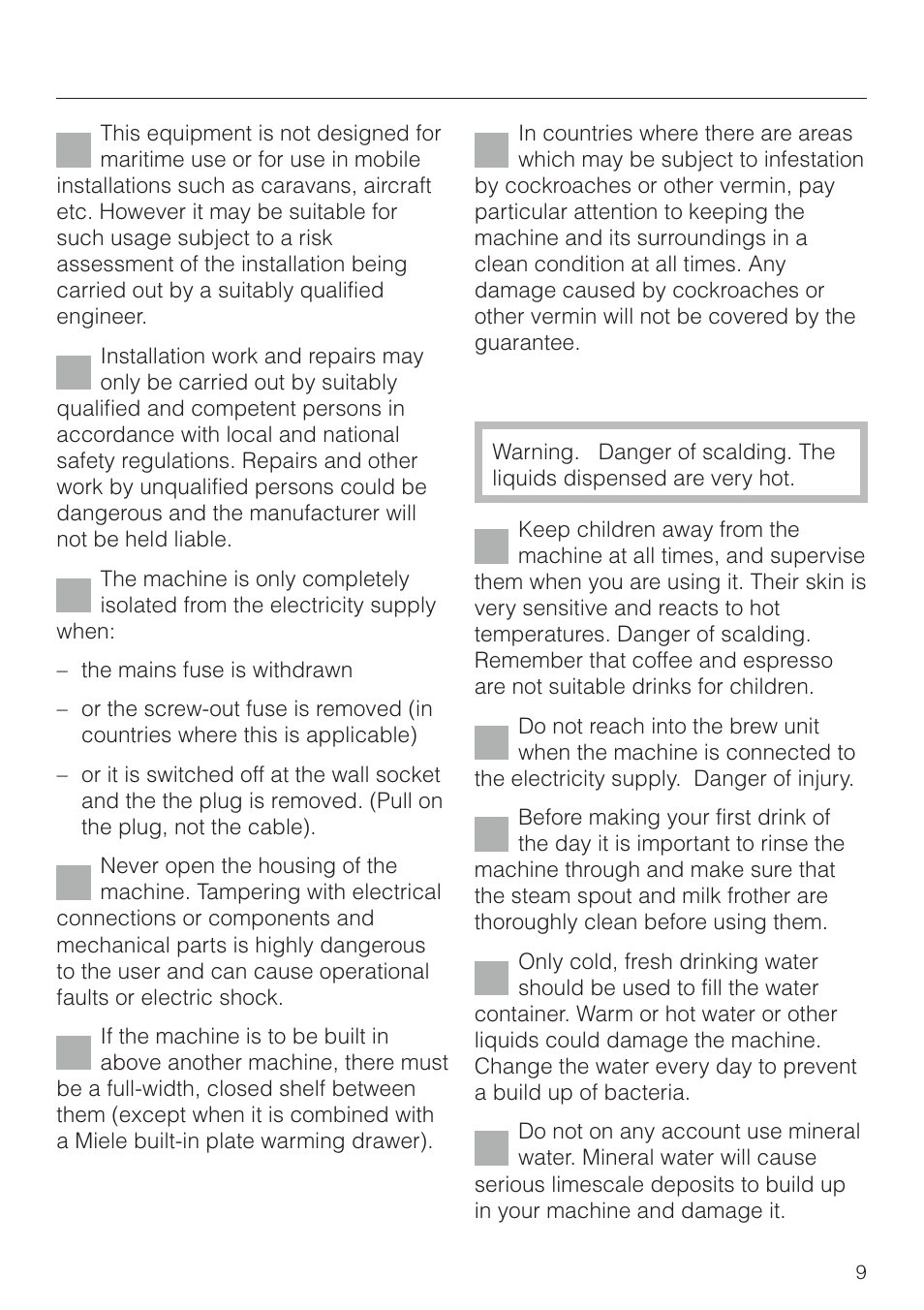 Warning and safety instructions | Miele CVA 2660 User Manual | Page 9 / 88