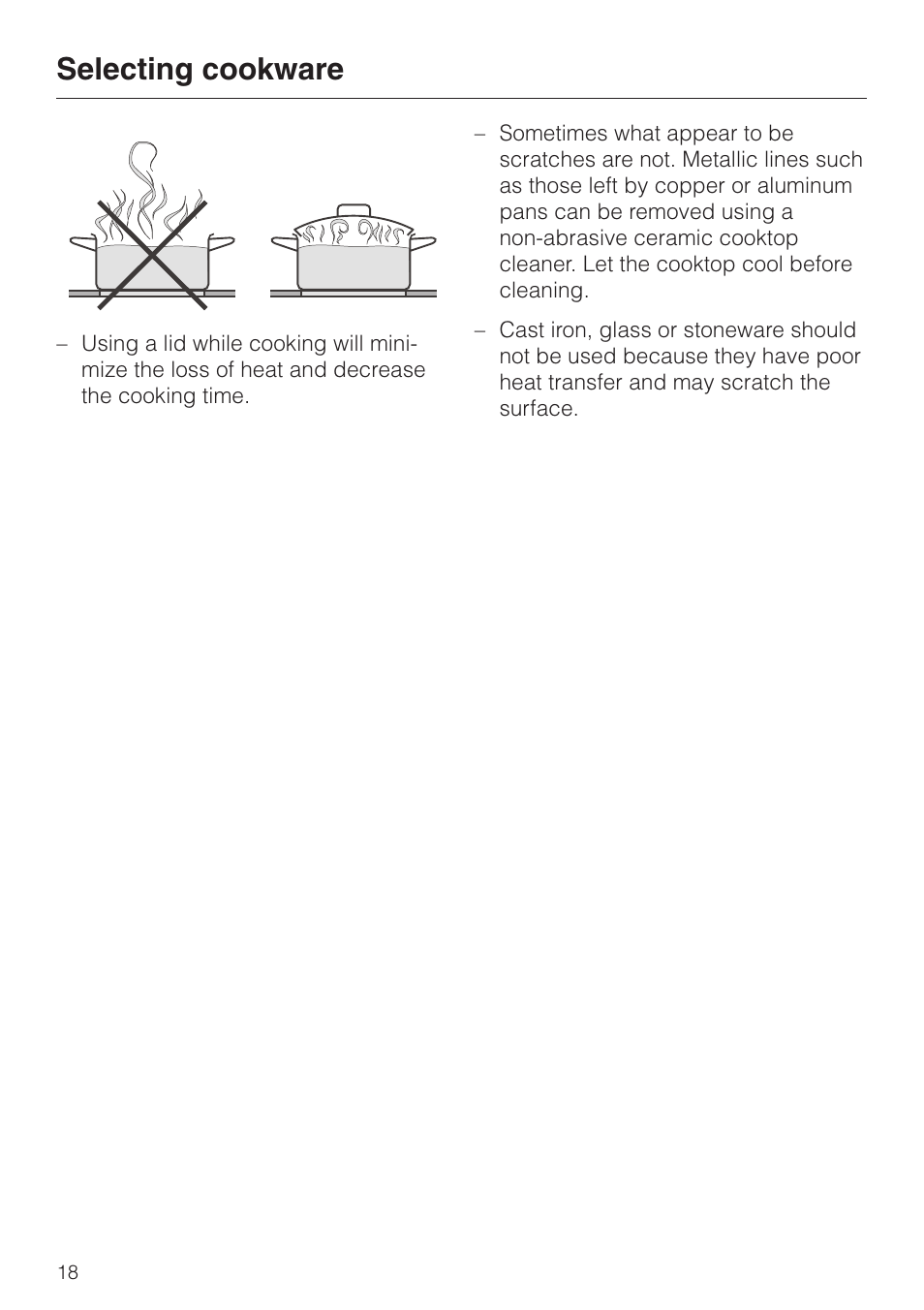 Selecting cookware | Miele KM 443 User Manual | Page 18 / 28