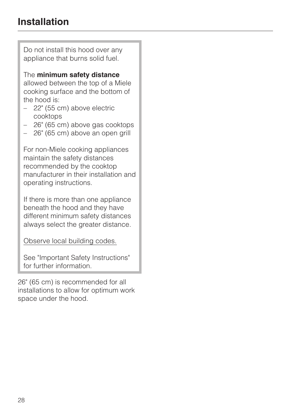 Installation 28, Installation | Miele DA 362-75 User Manual | Page 28 / 40