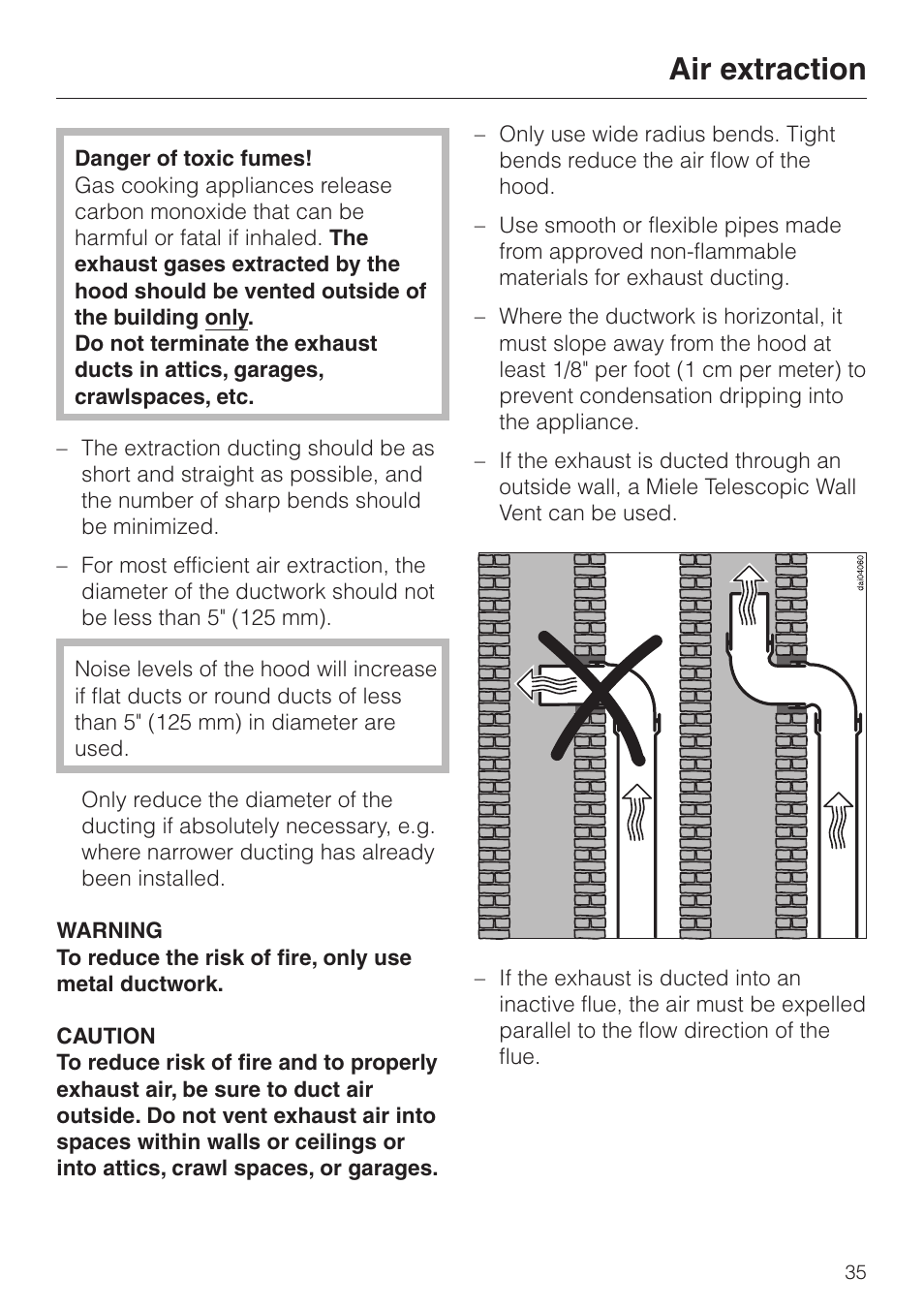 Air extraction 35, Air extraction | Miele DA 362-75 User Manual | Page 35 / 40