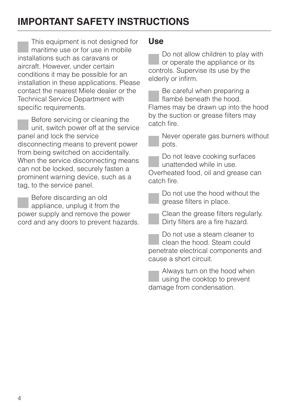Important safety instructions | Miele DA 362-75 User Manual | Page 4 / 40