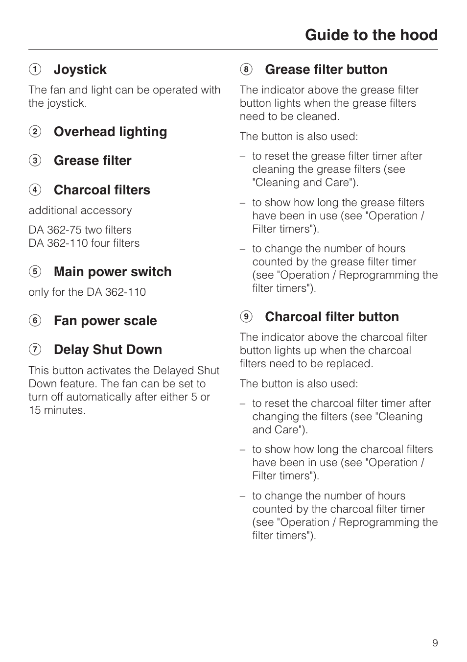 Guide to the hood | Miele DA 362-75 User Manual | Page 9 / 40