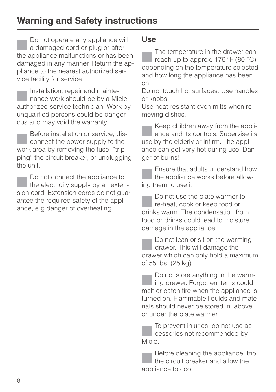 Warning and safety instructions | Miele EGW602-14 User Manual | Page 6 / 20