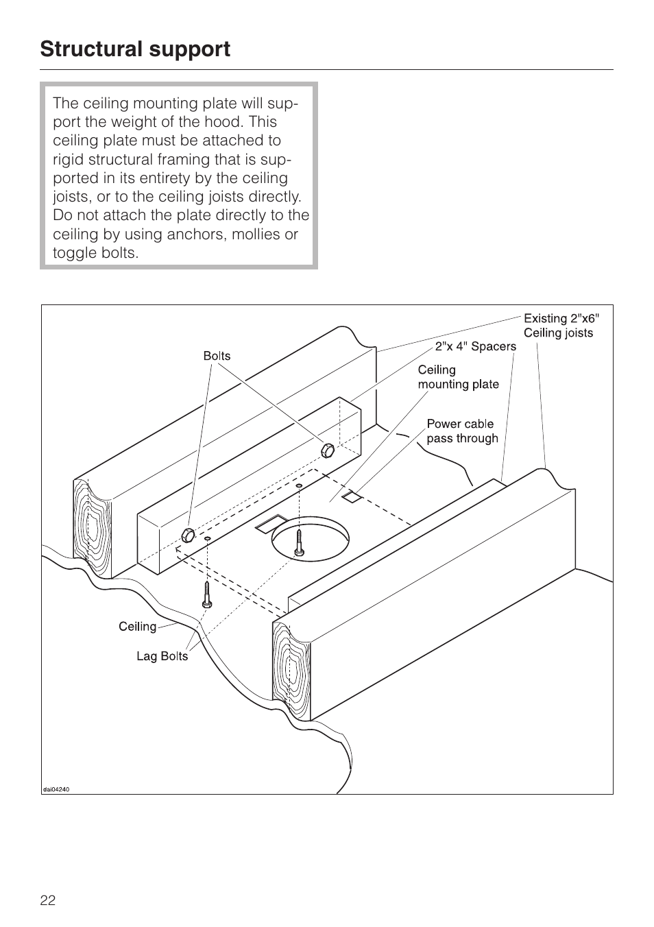 Structural support 22, Structural support | Miele DA210-3 User Manual | Page 22 / 36