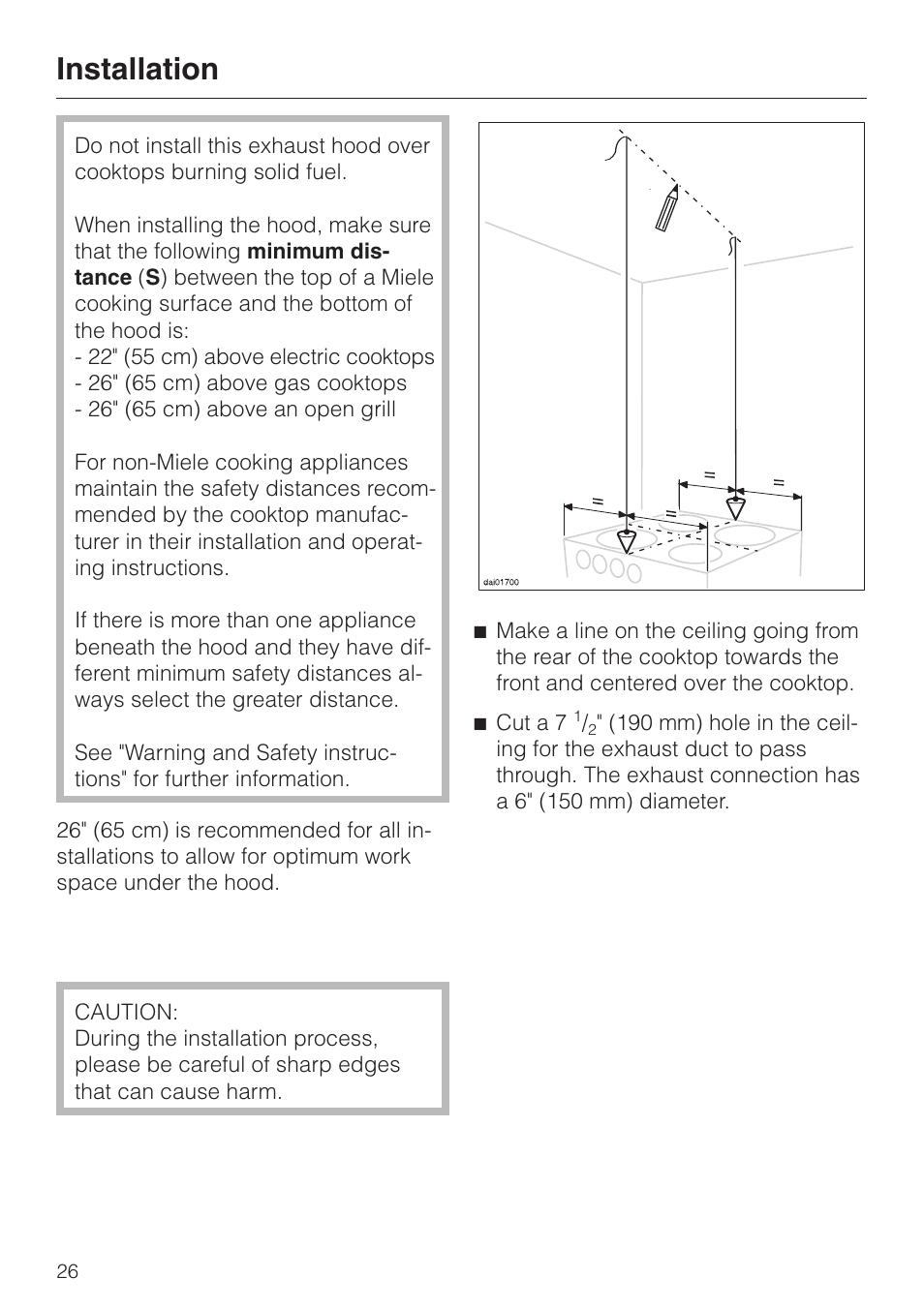 Installation 26, Installation | Miele DA210-3 User Manual | Page 26 / 36