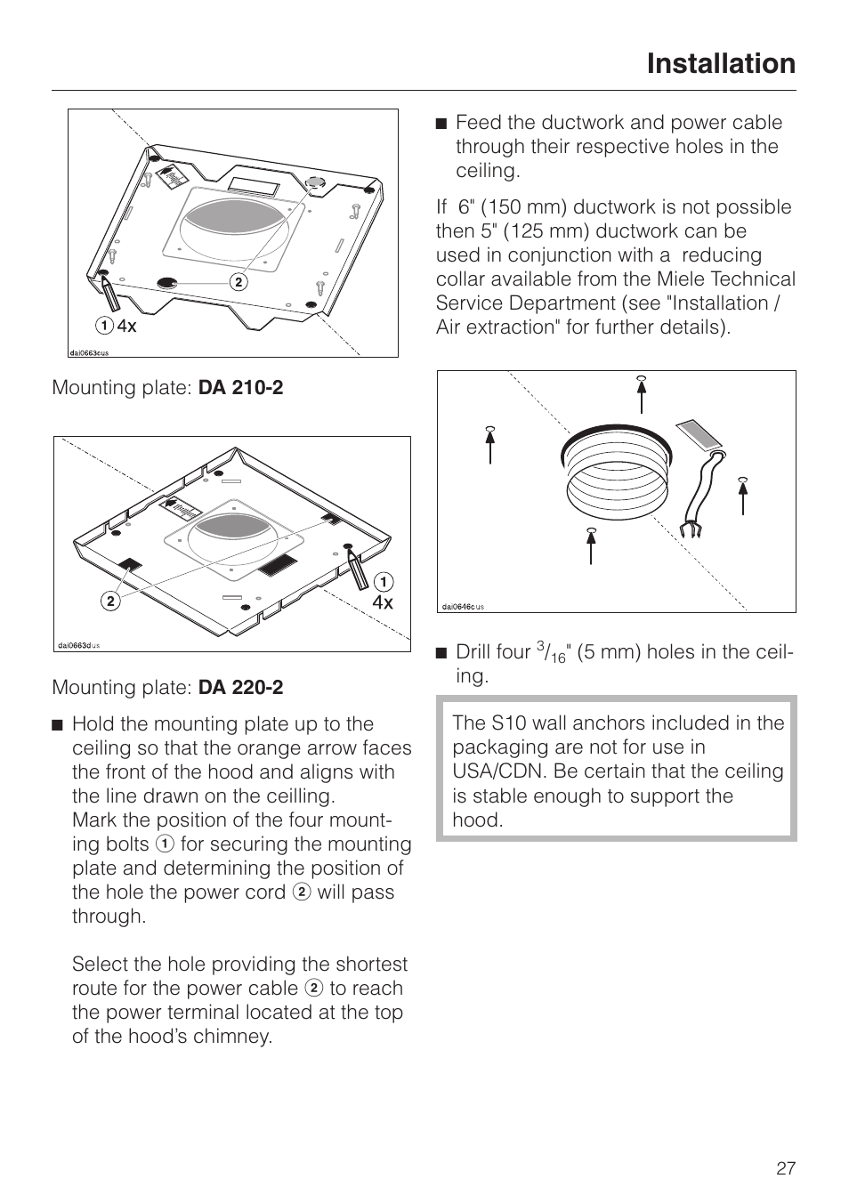 Installation | Miele DA210-3 User Manual | Page 27 / 36