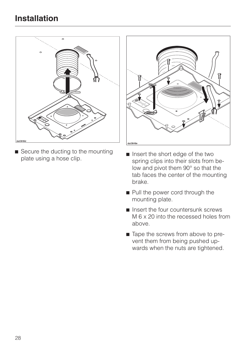 Installation | Miele DA210-3 User Manual | Page 28 / 36
