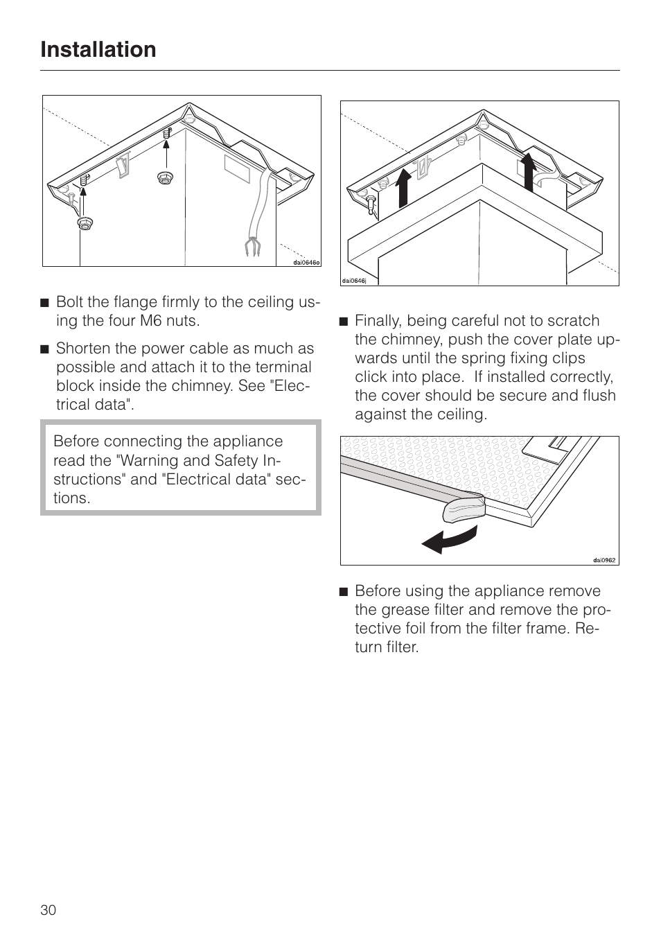 Installation | Miele DA210-3 User Manual | Page 30 / 36