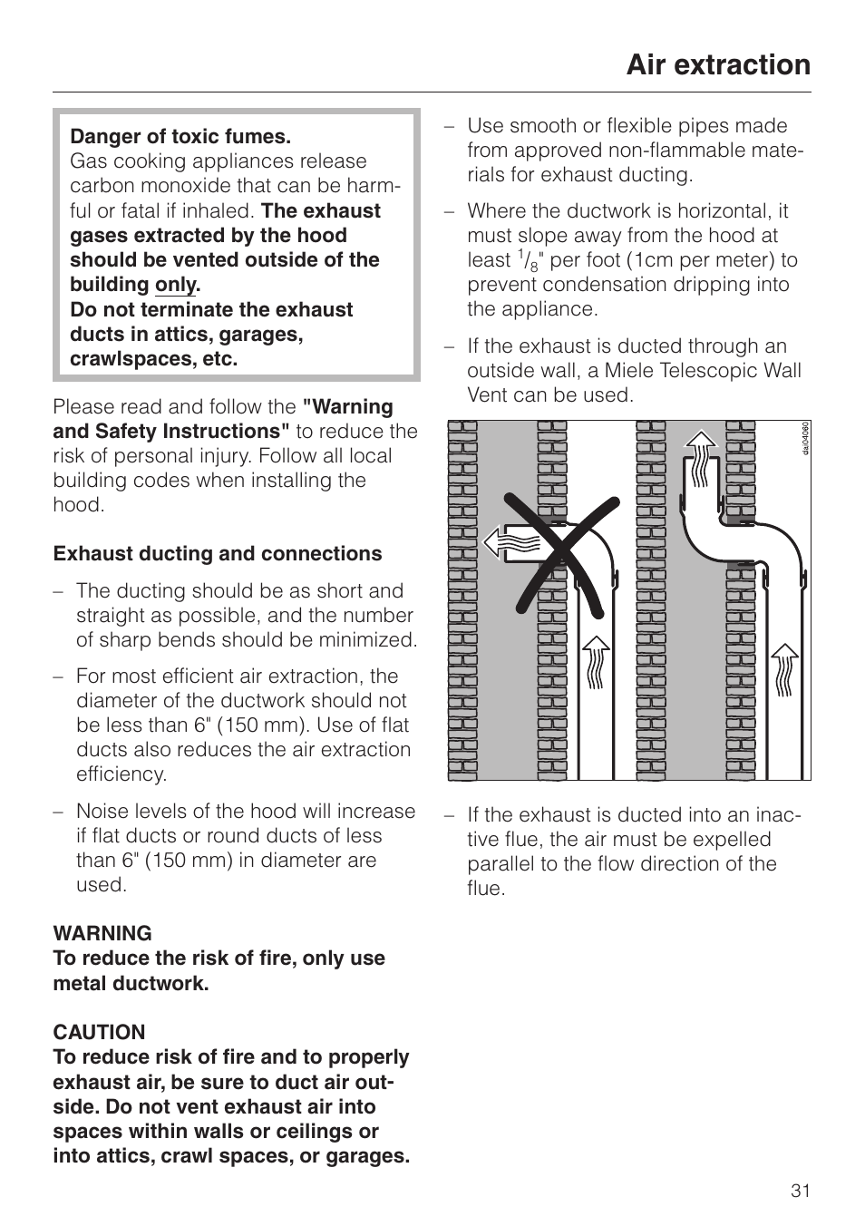Air extraction 31, Air extraction | Miele DA210-3 User Manual | Page 31 / 36