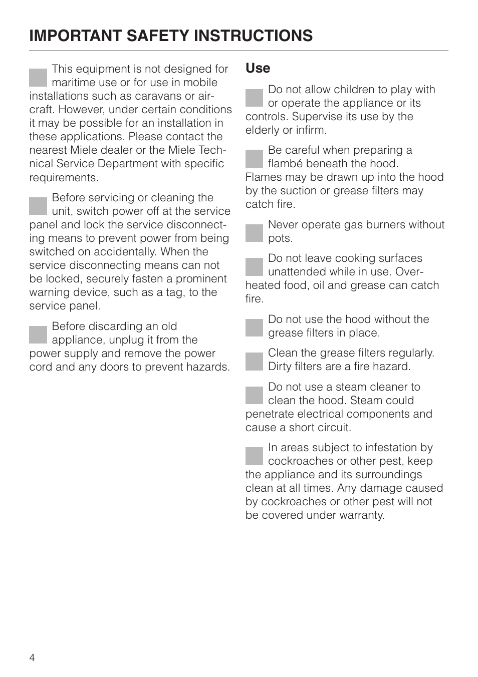 Important safety instructions | Miele DA210-3 User Manual | Page 4 / 36