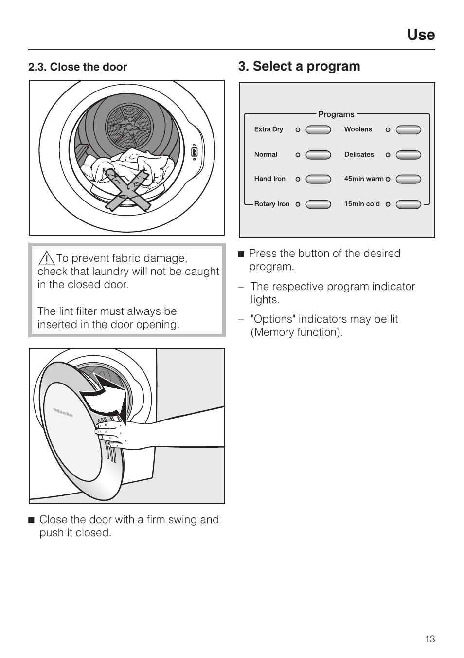 Select a program 13, Select a program | Miele TOUCHTRONIC T 9820 User Manual | Page 13 / 36