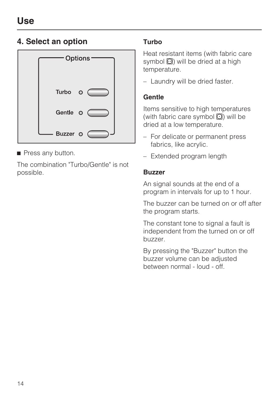 Select an option 14, Select an option | Miele TOUCHTRONIC T 9820 User Manual | Page 14 / 36