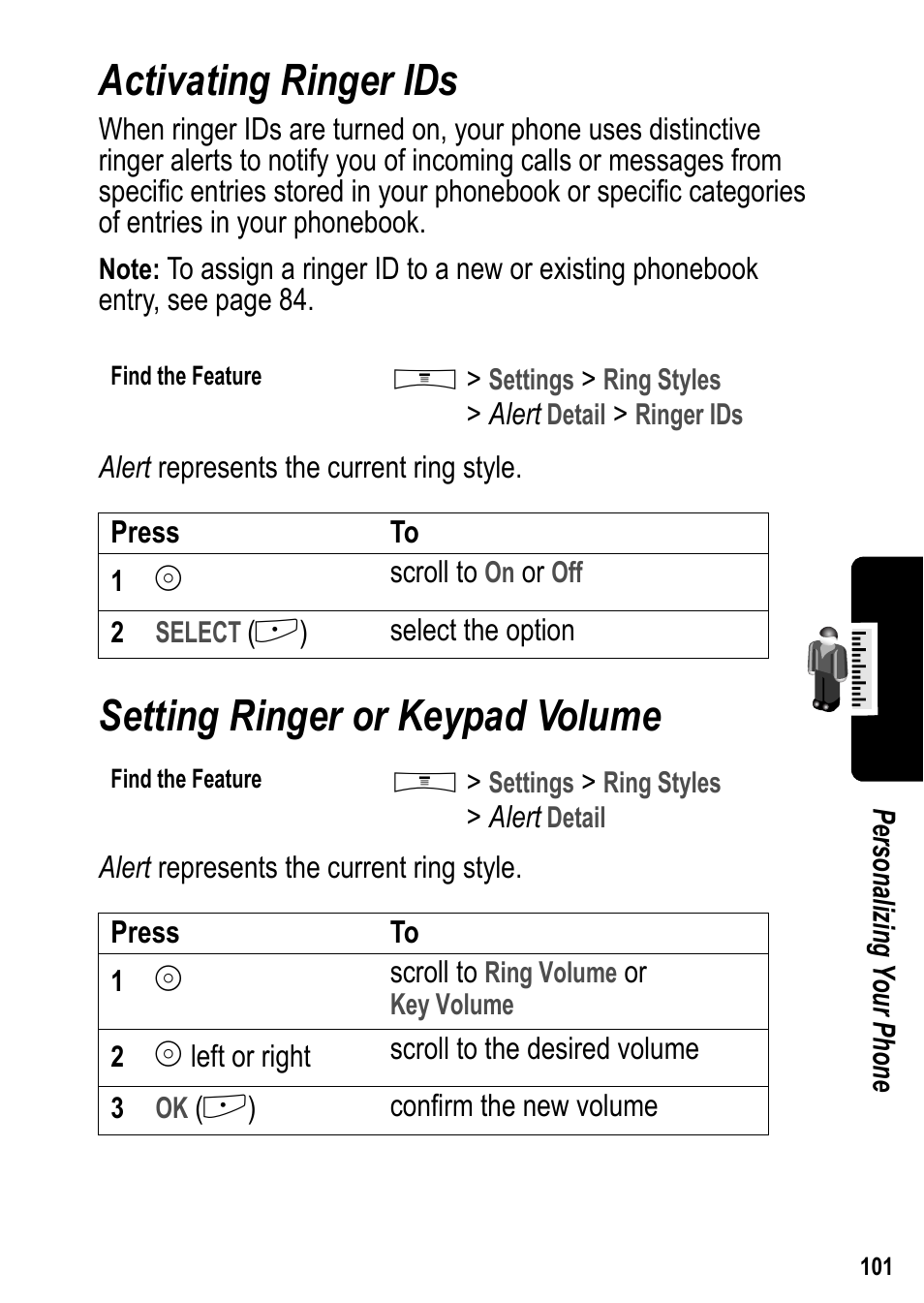 Activating ringer ids, Setting ringer or keypad volume | Siemens U15 User Manual | Page 102 / 188